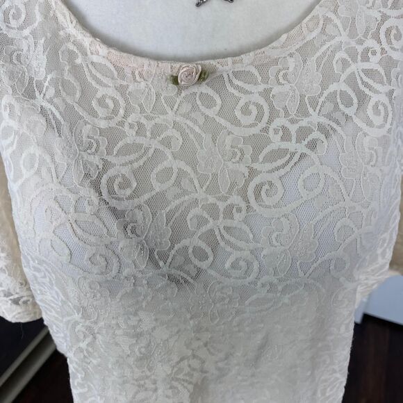 Pastille Whimsical Coquette Fairy Sheer White Cream Lace Blouse Top One Size - Picture 5 of 7